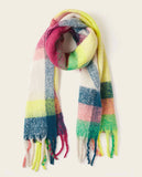 Oversized Plaid Fringed Tassle Scarf - Pink